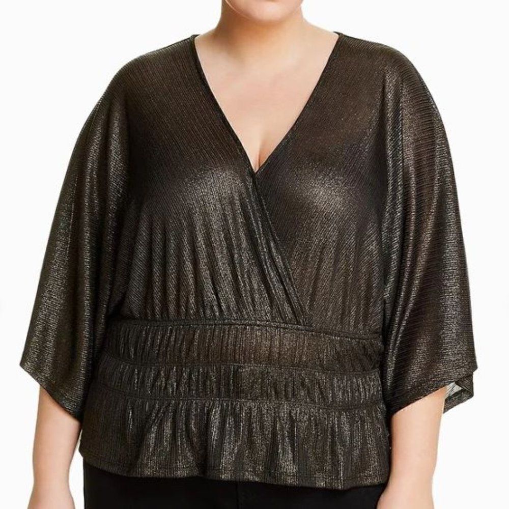 Aqua Curve Plus Surplice Metallic Blouse Size 2X